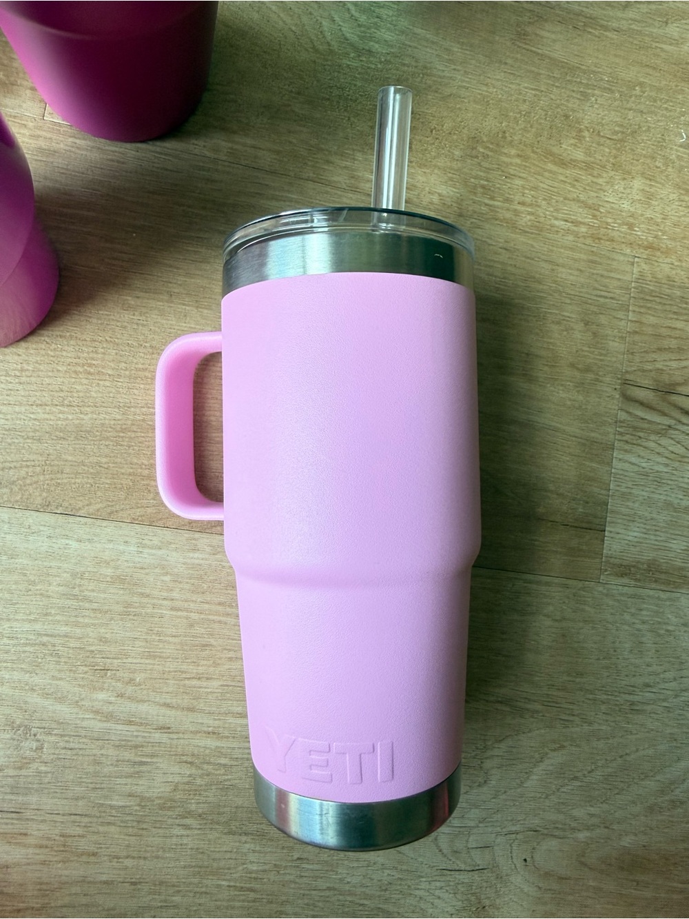 Yeti Pink Insulated Tumbler with Handle and Clear Straw